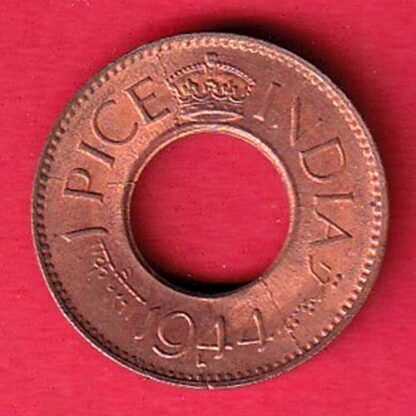 British india king george vi 1944 LAHORE MINT one pice copper coin– F7526