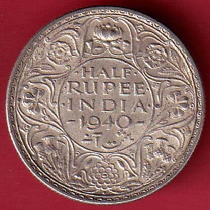 British India Half Rupee 1940 King George VI Silver Coin – f7549