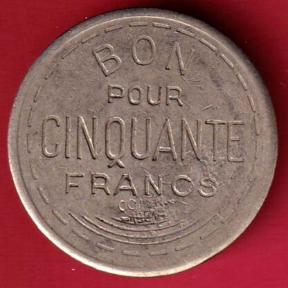 SCARE: Francia BON POUR CINQUANTE FRANCS 1951 50 CONTR SOCIETE COOPERATIVE THAON LES VOSGEL – FC5080 - Image 2