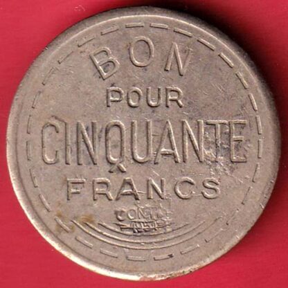 SCARE: Francia BON POUR CINQUANTE FRANCS 1951 50 CONTR SOCIETE COOPERATIVE THAON LES VOSGEL– FC5107 - Image 2