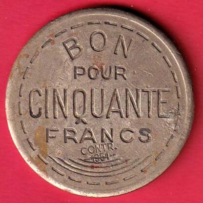 SCARE: Francia BON POUR CINQUANTE FRANCS 1951 50 CONTR SOCIETE COOPERATIVE THAON LES VOSGEL- FC5108 - Image 2