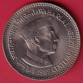 Republic India 1989 Jawahar lal Nehru Centenary 5 Rupee Coin :- FC5124