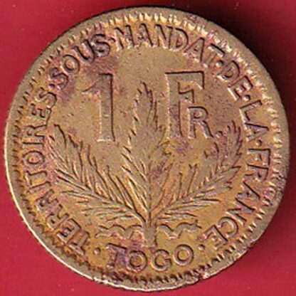 REPUBLIQUE FRANÇAISE 1 Franc Territoires sous mandat 1925 copper coin – FC5149 - Image 2