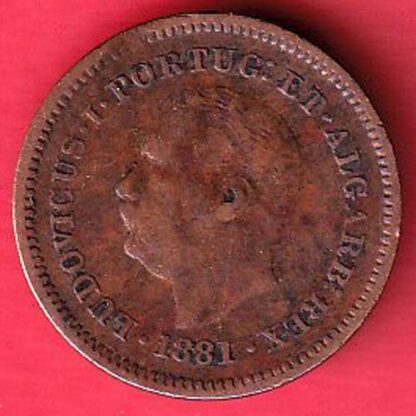 Portuguese India 1881 LUDOVICUS I PORT ET ALGAR REX oitavo de tangka   :- FC5224 - Image 2