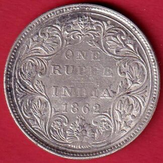 BRITISH INDIA 1862 (0/4 dots) VICTORIA QUEEN ONE RUPEE BEAUTIFUL SILVER COIN- FC5262