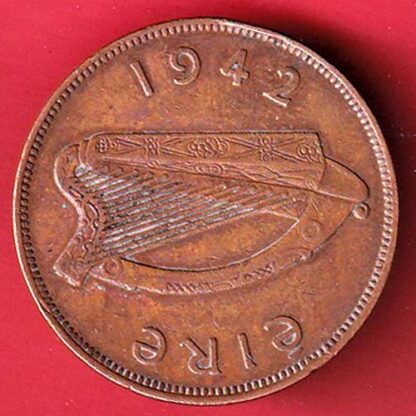 World Coin : Irish 1942  Issued Hen And Chickens Harp Old Ireland– FC5280 - Image 2