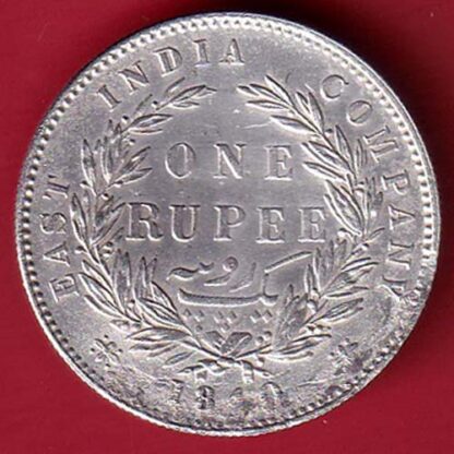 EAST INDIA COMPANY 1840 DIVIDED LEGEND VICTORIA QUEEN ONE RUPEE SILVER COIN- FC5316
