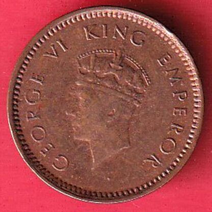 BRITISH INDIA 1939 GEORGRE VI KING 1/2 PICE COPPER COIN:- F7458 - Image 2
