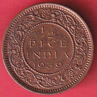 BRITISH INDIA 1939 GEORGRE VI KING 1/2 PICE COPPER COIN:- F7458