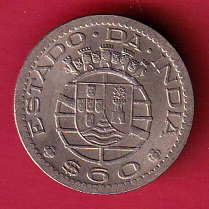 PORTUGUESE INDIA GOA 60 CENTAVOS 1958 COIN:- F7461 - Image 2