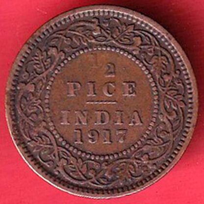 british india 1917 george v 1/2 pice copper coin:- FC5188