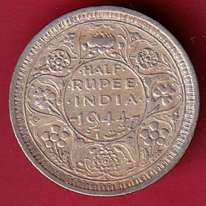 British India "Lahor mint"  1944 George VI King half rupee silver coin - FC5267