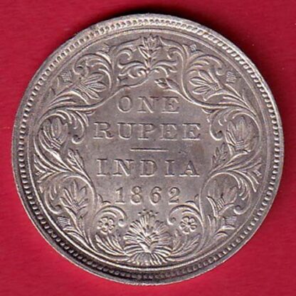 "UNC" BRITISH INDIA 1862 VICTORIA QUEEN (0/4 DOTS) ONE RUPEE BEAUTIFUL SILVER COIN MINT:- BOMBAY  MINT – FC5272
