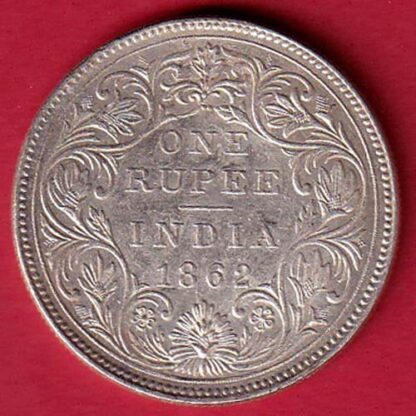 "UNC" BRITISH INDIA "2 DOTS ON TOP" 1862 VICTORIA QUEEN  ONE RUPEE BEAUTIFUL SILVER COIN MINT:- Calcutta  MINT – FC5275