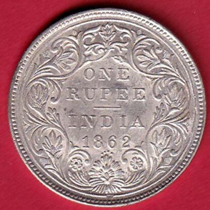 "UNC" BRITISH INDIA "0/4 DOTS " 1862 VICTORIA QUEEN  ONE RUPEE BEAUTIFUL SILVER COIN MINT:- BOMBAY  MINT– FC5277
