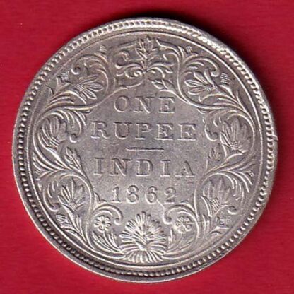 "UNC" BRITISH INDI 1862 VICTORIA QUEEN  ONE RUPEE BEAUTIFUL SILVER COIN MINT:- CULCUTTA MINT– FC5278