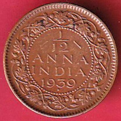 BRITISH INDIA 1939 GEORGRE VI KING 1/2 PICE COPPER COIN-  F7720