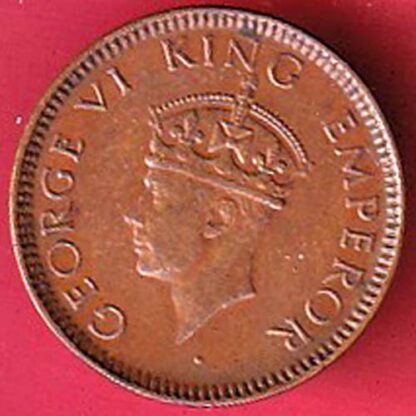 BRITISH INDIA 1939 GEORGRE VI KING 1/2 PICE COPPER COIN-  F7720 - Image 2