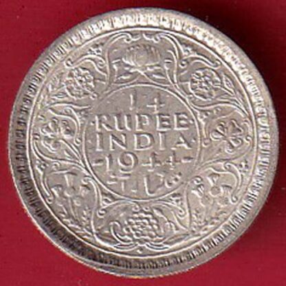British India 1944 Bombay Mint George VI 1/4 Rupee Silver Coin -  F7674 - Image 2