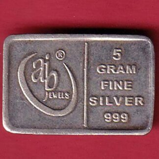 silver bar: Weight – 5.01 gm: "AB JEWELS" 5 GMS FINE SILVER 999 – FC5445