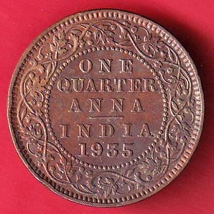 BRITISH INDIA 1935 GEORGE V ONE QUARTER ANNA COIN -  F7657