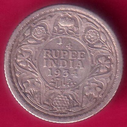 British India 1934 George v King Emperor 1/4 Rupee -  F7814