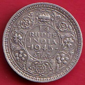 British India 1945 Bombay Mint George Vi 1/4 Rupee-  F7761