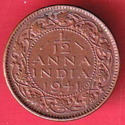 british india 1941 george vi 1/12 anna copper coin - FC5395