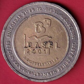 Switzerland 1 Dopplerstäbler - Basel bimetallic KANTON BASEL - STADT • KANTON BASEL - LANDSCHAFT 500 JAHRE IM BUND 1501-2001 – FC5436