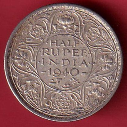 British India bombay mint Half Rupee 1940 King George VI Silver Coin - FC5480