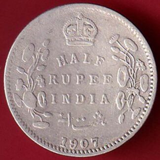 BRITISH INDIA 1907 EDWARD VII KING EMPEROR HALF RUPEE SILVER COIN - FC5484