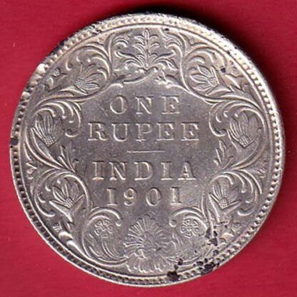 British india 1901 victoria empress one rupee scarce silver coin:- FC5506