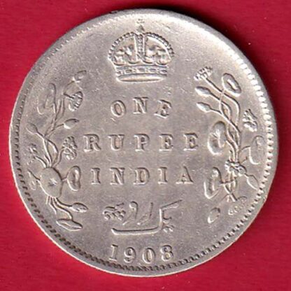 BRITISH INDIA 1908 EDWARD VII KING EMPEROR ONE RUPEE SILVER COIN:- FC5517