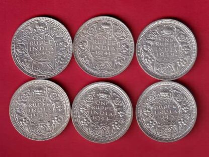 "LUSTER CONDITION" british india GEORGE VI 6 coins set: one rupee 1940 to 1945  :- FC5568
