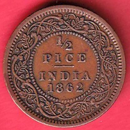 BRITISH INDIA 1862 VICTORIA QUEEN 1/2 PICE COPEPR COIN – FC5605 - Image 2