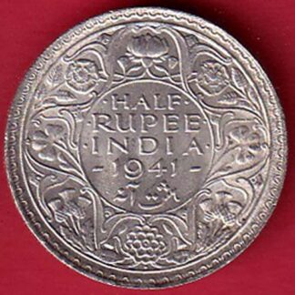 "UNC" BRITISH INDIA 1941 BOMBAY MINT GEORGE VI half  RUPEE BEAUTIFUL SILVER COIN -FC5441