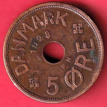 Denmark 5 Øre - Christian X  copper coin:- FC5577