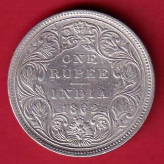 BRITISH INDIA “0/4 DOTS ” 1862 VICTORIA QUEEN ONE RUPEE BEAUTIFUL SILVER COIN:- FC5550
