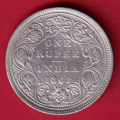 BRITISH INDIA “0/4 DOTS ” 1862 VICTORIA QUEEN ONE RUPEE BEAUTIFUL SILVER COIN:- FC5550