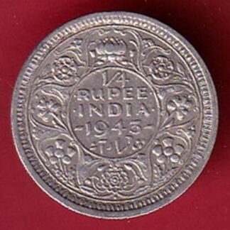 British India 1943 Bombay Mint George Vi 1/4 Rupee– va3321
