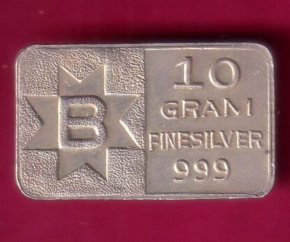 SILVER BAR ; ”B” 10 GMS FINE SILVER-  F7905 - Image 2