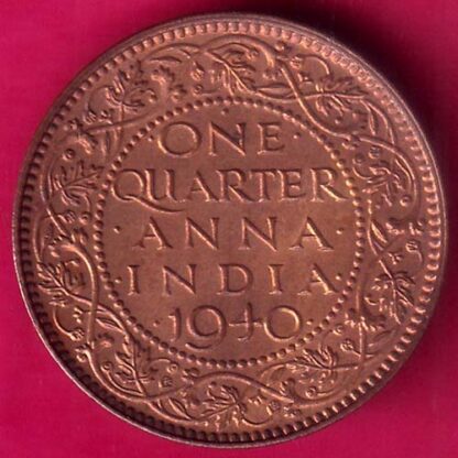 BRITISH INDIA 1940 one quarter anna GEORGE VI COPPER COIN-  F7886