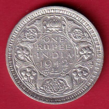BRITISH INDIA 1942 BOMBAY MINT GEORGE VI ONE RUPEE BEAUTIFUL SILVER COIN– FC5754 - Image 2