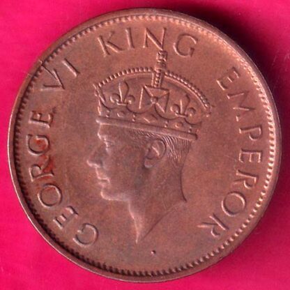 BRITISH INDIA 1940 one quarter anna GEORGE VI COPPER COIN-  F7886 - Image 2