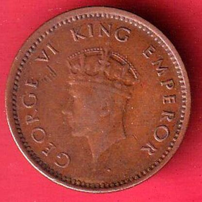 BRITISH INDIA 1939 GEORGRE VI KING 1/2 PICE COPPER COIN -  F7878 - Image 2