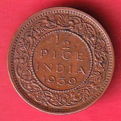 BRITISH INDIA 1939 GEORGRE VI KING 1/2 PICE COPPER COIN -  F7878