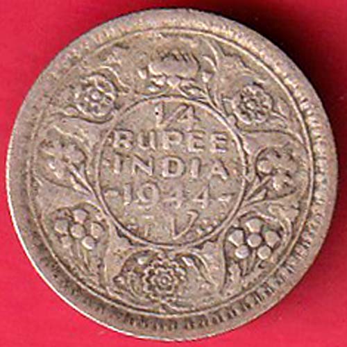 British India  1944 George VI King 1/4 rupee silver coin– FC5888