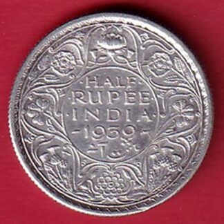BRITISH INDIA 1939 GEORGE VI HALF RUPEE SILVER COIN– FC5759