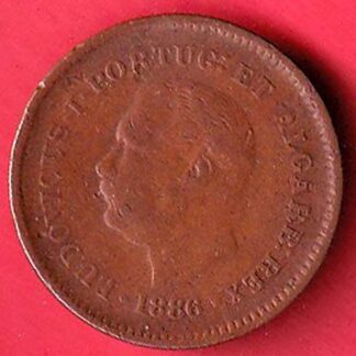 Portuguese india ⅛ Tanga - Luíz I  1886 copper coin  – FC5681