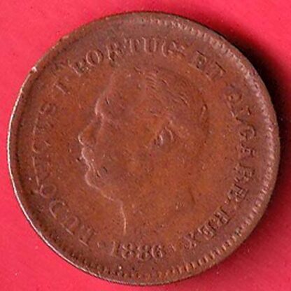 Portuguese india ⅛ Tanga - Luíz I  1886 copper coin  – FC5681